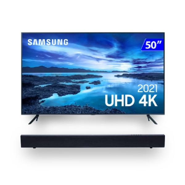 Samsung smart tv 50&quot; uhd 4k 50au7700 e soundbar jbl cinema