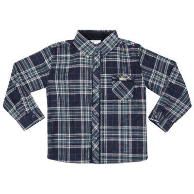 Camisa Infantil Look Jeans Manga Longa Xadrez Marinho