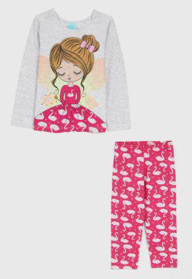 Pijama Kyly Longo Infantil Menina Cinza/Rosa