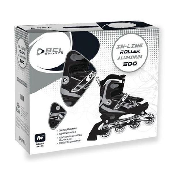 Patins rollers 39/43inline aluminium 500 preto bel sports