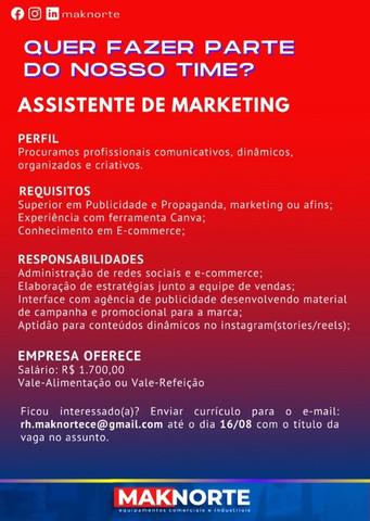 Vaga: assistente de marketing