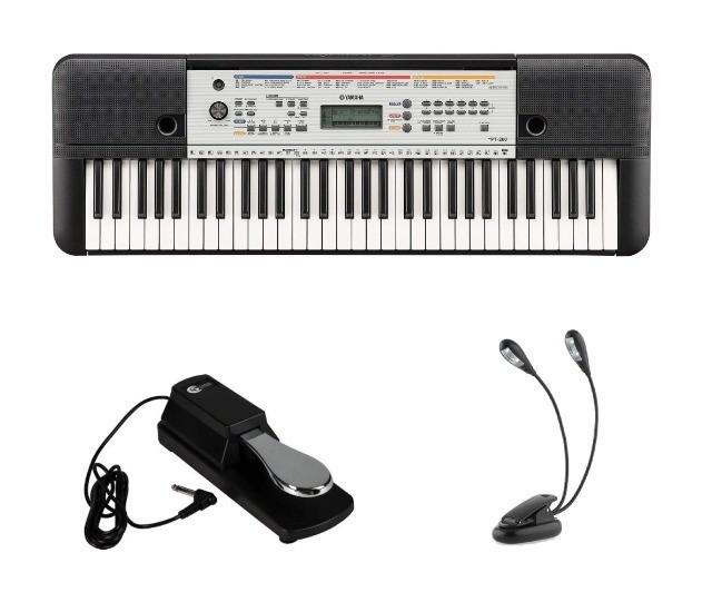 Kit teclado yamaha ypt260 musical com luminária e pedal na