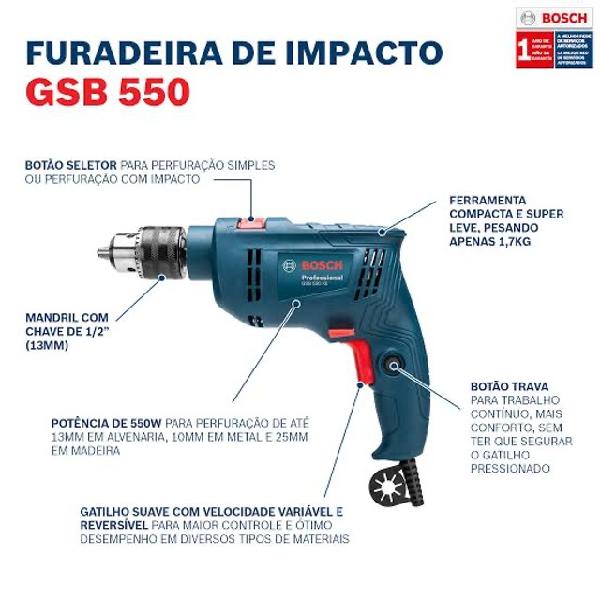 Furadeira de impacto bosch gsb 550