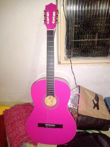 Violão michael vm19e acústico rosa + capa afinador palheta