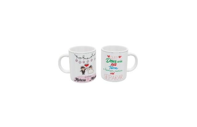 Caneca de cerâmica branca personalizada para casamento