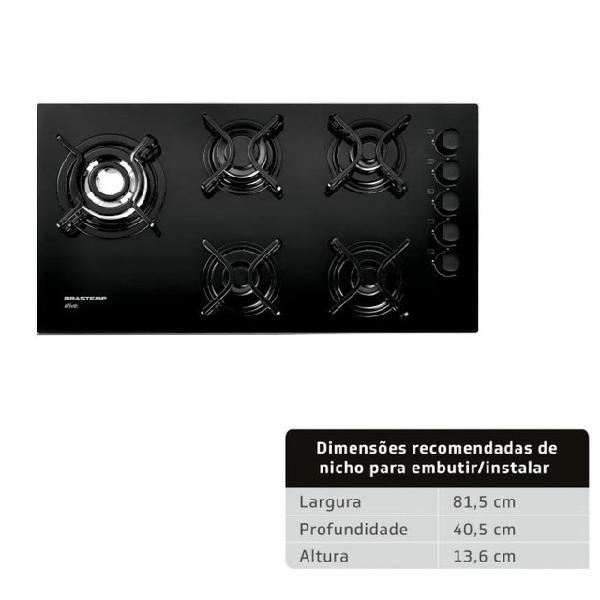 NOVO COOKTOP A GAS BRASTEMP 5 BOCAS PRETO BDD85 - BIVOLT