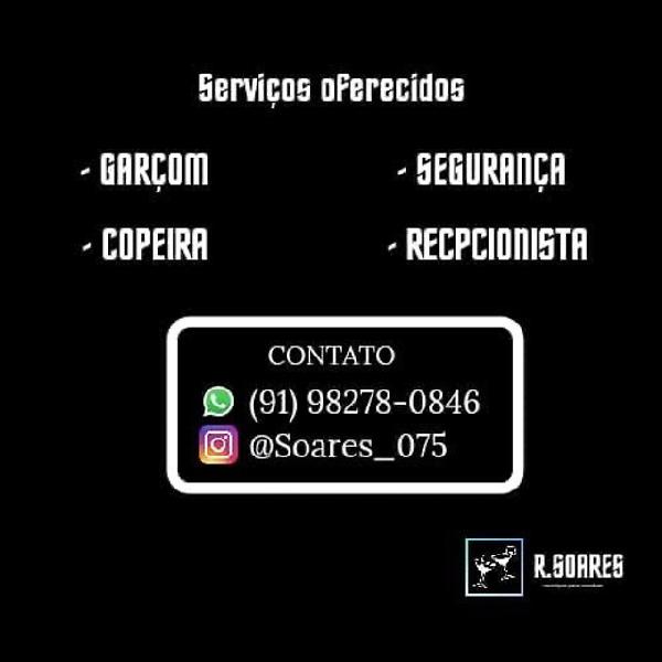 Serviços de garçons, recepcionista, copeira e segurança