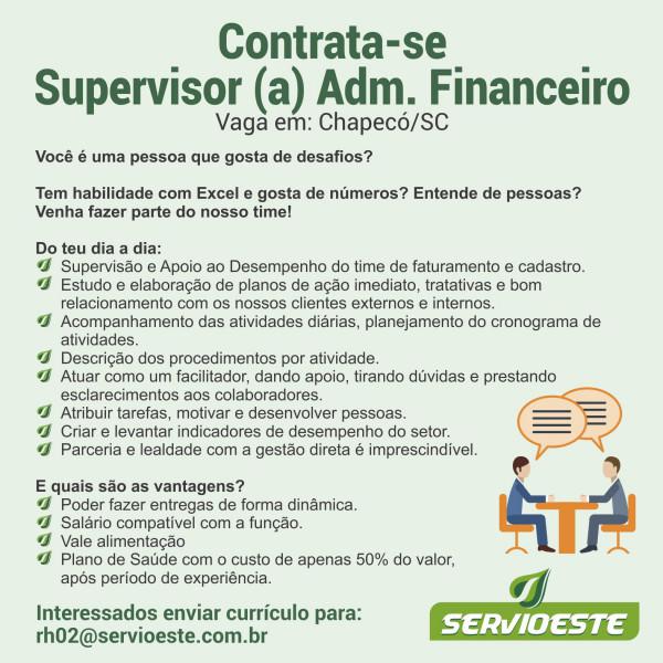 Contrata-se supervisor(a) adm/financeiro