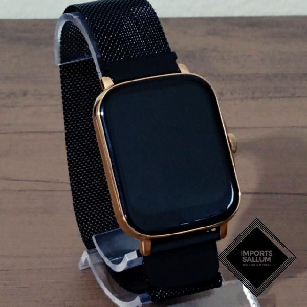 Smartwatch P8 plus dourado + pulseira milanese preta