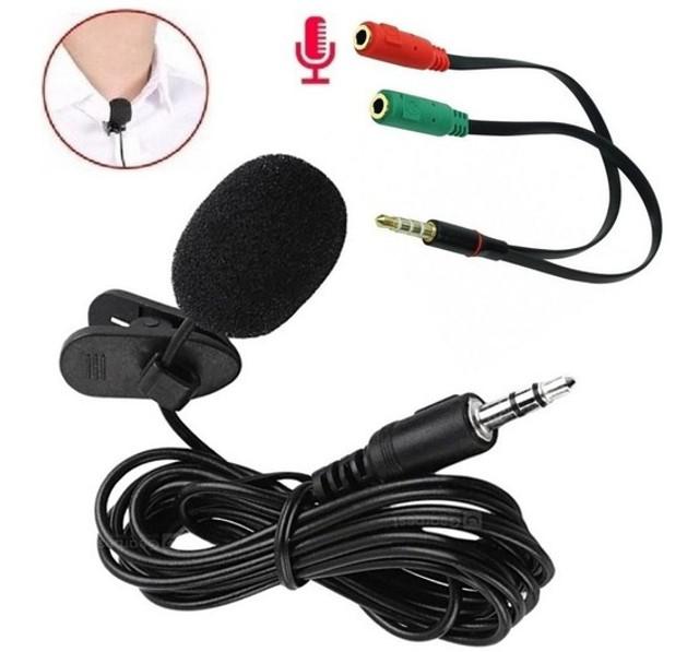 Microfone de lapela knup stereo com espuma p2 + adaptador