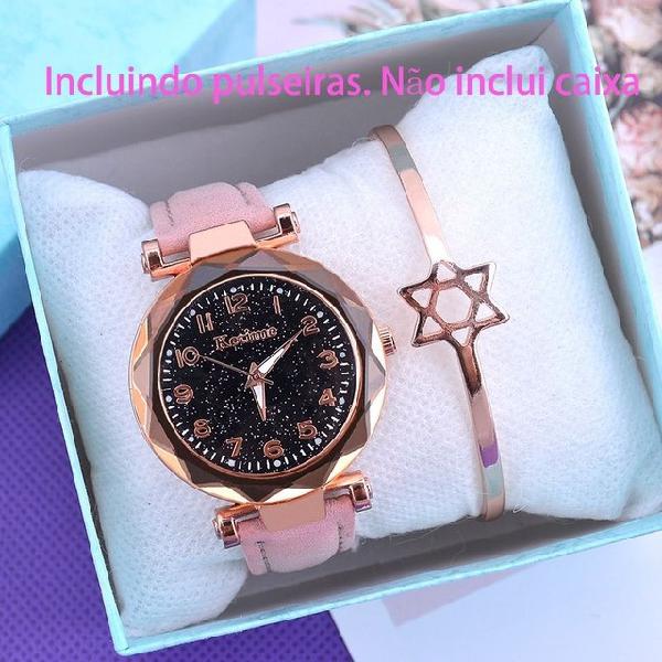 Relógio de quartzo feminino + pulseira rose gold