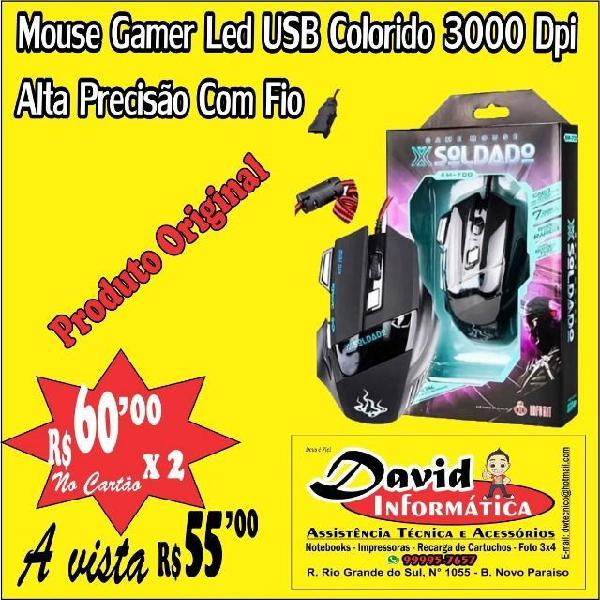 Mouse gamer usb led óptico 3000 dpi 7d botões t56 com fio