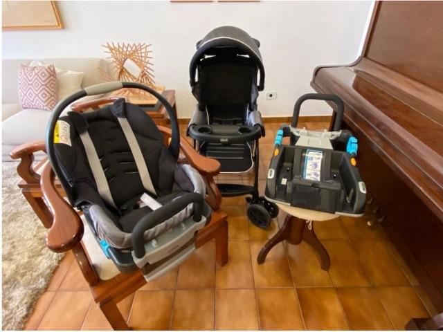 Bebê conforto chicco com 2 bases e carrinho em perfeito