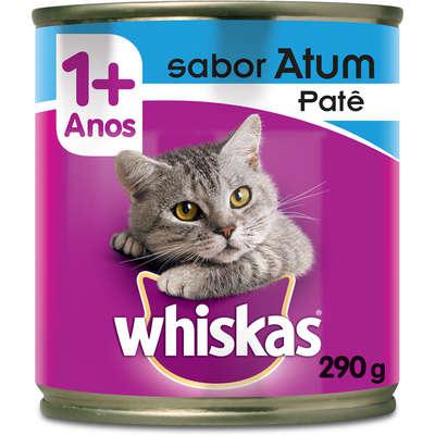 Ração úmida whiskas lata patê de atum para gatos adultos