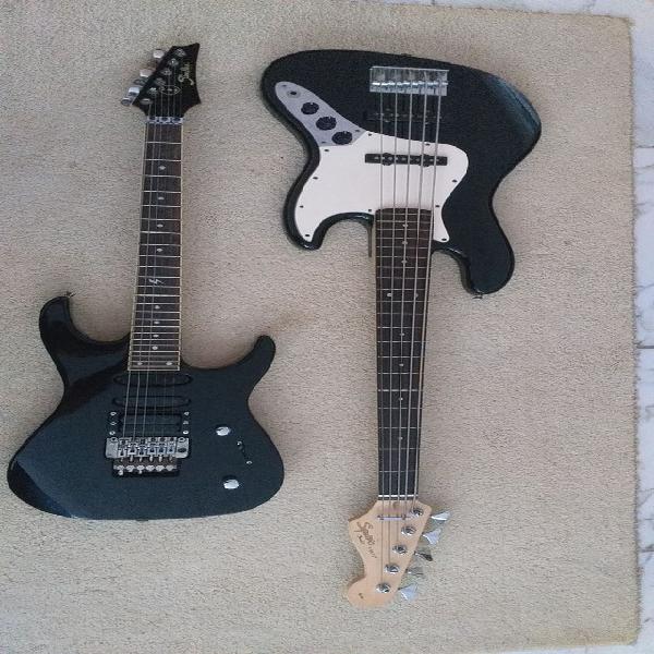 Baixo squier Affitnity V e Guitarra Shelter Floyd Rose.