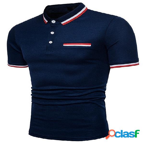 Masculino verão casual botão frente polo liso