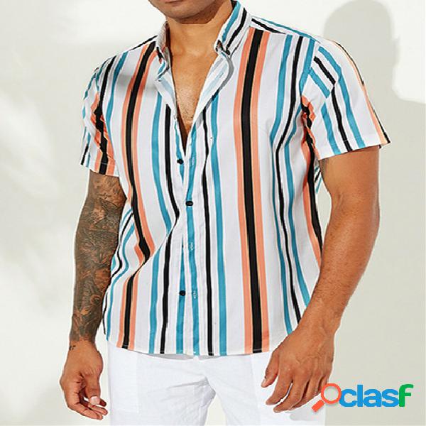 Incerun homens holiday bohemia rainbow striped manga curta camisa