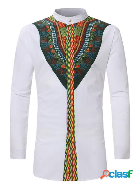 Masculino Outono Casual Colarinho Patchwork Emenda Tribal Camisa