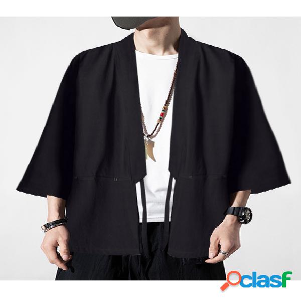 Casaco masculino retrô Hanfu estilo chinês simples, casual, cardigã com nós