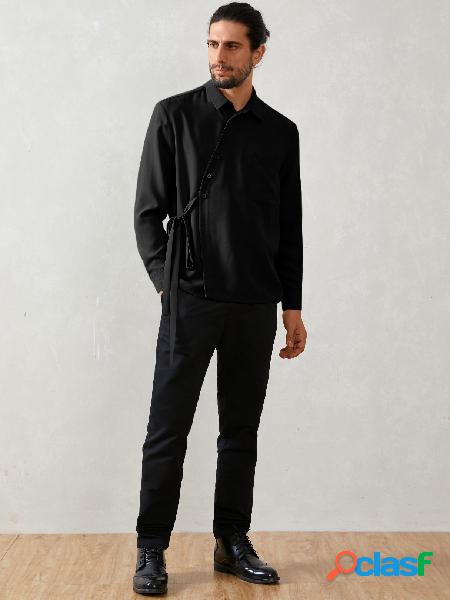 Homem casual cor sólida com nó estilo étnico camisa Homem casual cor sólida com nó estilo étnico camisa