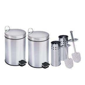 Kit 2 Lixeiras 12L + 2 Escovas Sanitária Aço Inox Travel