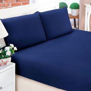 Kit lençol para cama queen size liso azul marinho queen