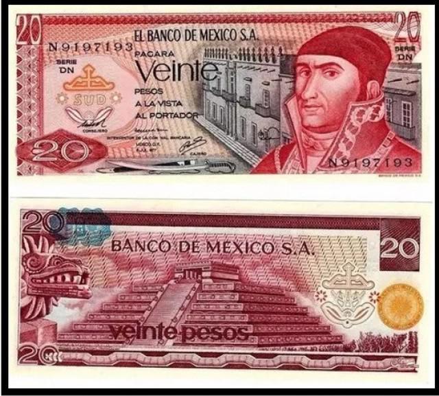 antiga Cédula - Mexico - 20 Pesos - 1973 FE