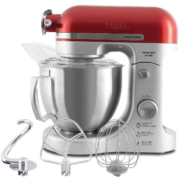 Batedeira planetária philco turbo vermelho e inox pbp1200v