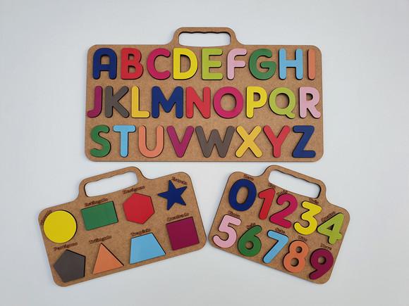 Brinquedo educativo pedagógico kit alfabeto números formas