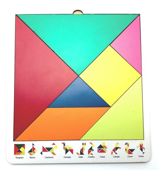 Tangram colorido em madeira brinquedo educativo 20x18cm no