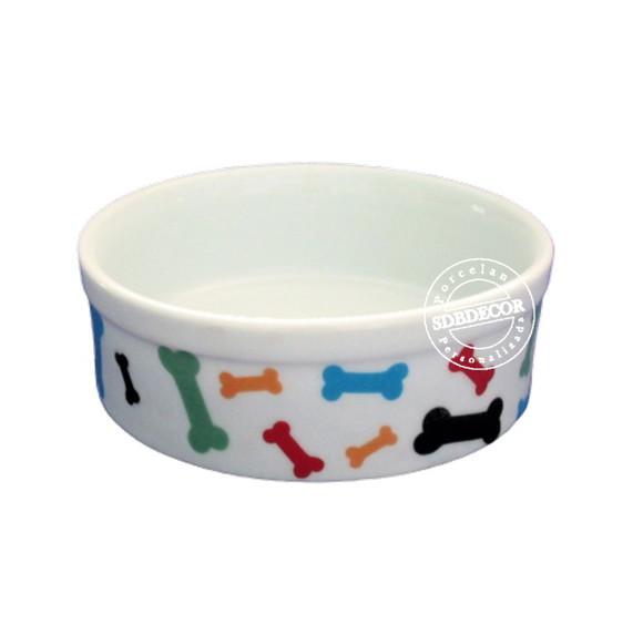 Comedouro pet de porcelana luxo medio ossinhos coloridos no