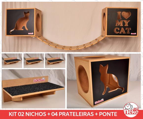 Kit 02 Nichos Gatos + 04 Prat Arranh + Ponte - Fte Preta no