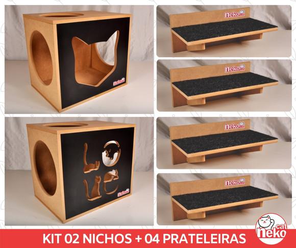 Kit nicho gatos 2+4 prat arranhador - frente preta cj 06