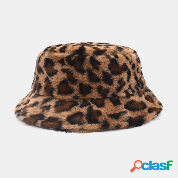 Lã de cordeiro feminina e masculina quente Soft Leopardo Padrão Balde de personalidade casual Chapéu