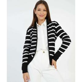 Cardigan feminino listrado zíper manga longa marisa