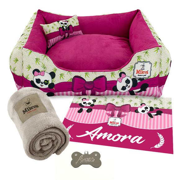 Kit Cama Cachorros Gatos 5Pçs Camurcinha Panda Pink -