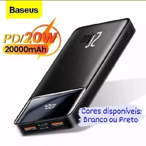 Carregador portátil 20w baseus 20.000mah + brinde.