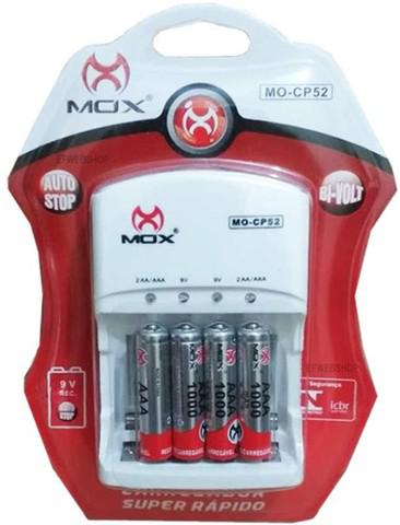 Carregador pilhas aa aaa 9v mox mo-cp52 4 pilhas