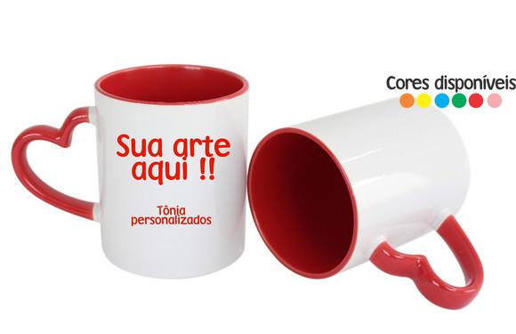 Canecas Porcelana Alça coração colorido personalizada no