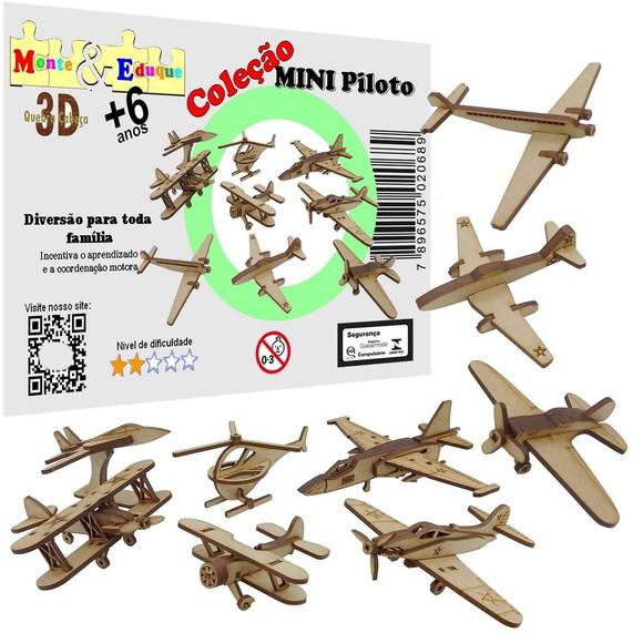 Brinquedo quebra cabeça 3d coleção mini piloto mdf no