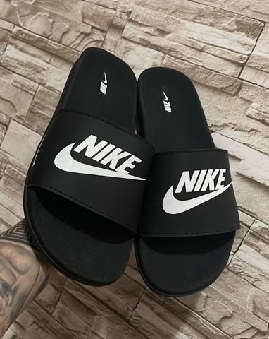 Chinelo nike just do it slide preto com branco varejo