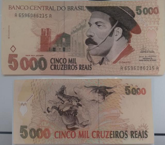 Cédula 5000 cruzeiros reais 1993 gaúcho