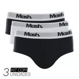 Kit com 3 cuecas slip cotton elastano mash 113.06