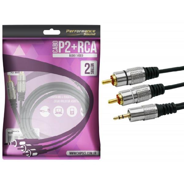 Cabo auxiliar audio p2 para rca conector metálico 2 metros