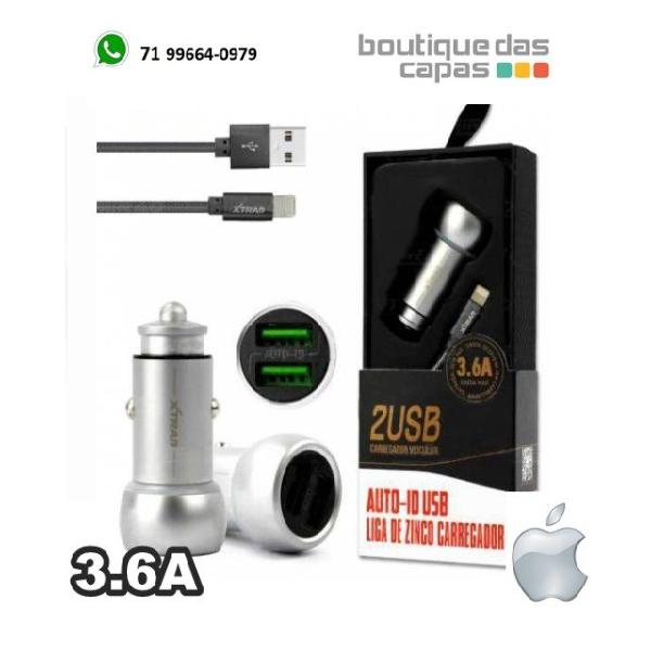 Carregador veicular 2 em 1 iphone 5-13 3.6a 2 entradas xtrad