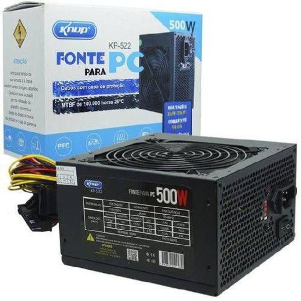 Fonte Atx 500w Reais 20+4p Super Silenciosa Para Pc Bivolt