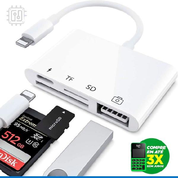 Adaptador Lightning 4 em 1 USB Otg Leitor de Cartão SD e