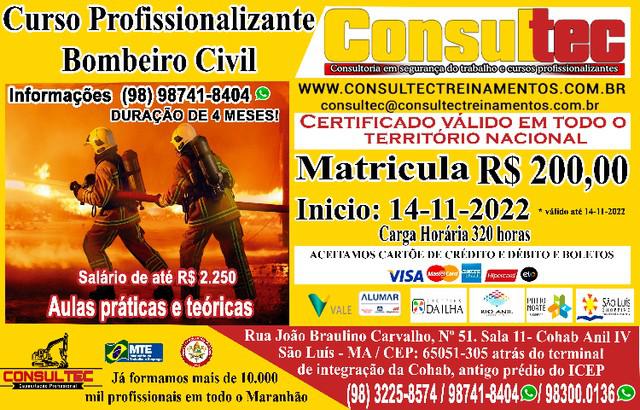 Curso de bombeiro profissional civil início: 14-11-2022