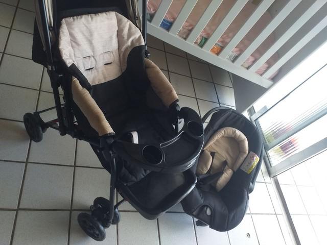 Berço estilo americano, carrinho e bebê conforto