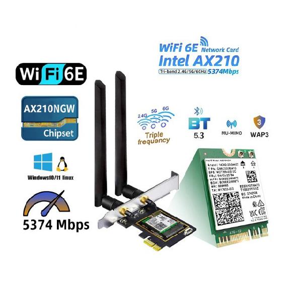 Placa de rede wifi 6e tri-band pci-e 5374mbps